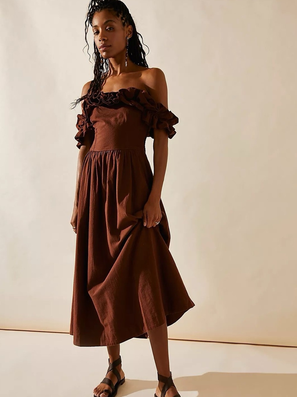 Free People Ruffle It Up Midi Dress - SIZE M